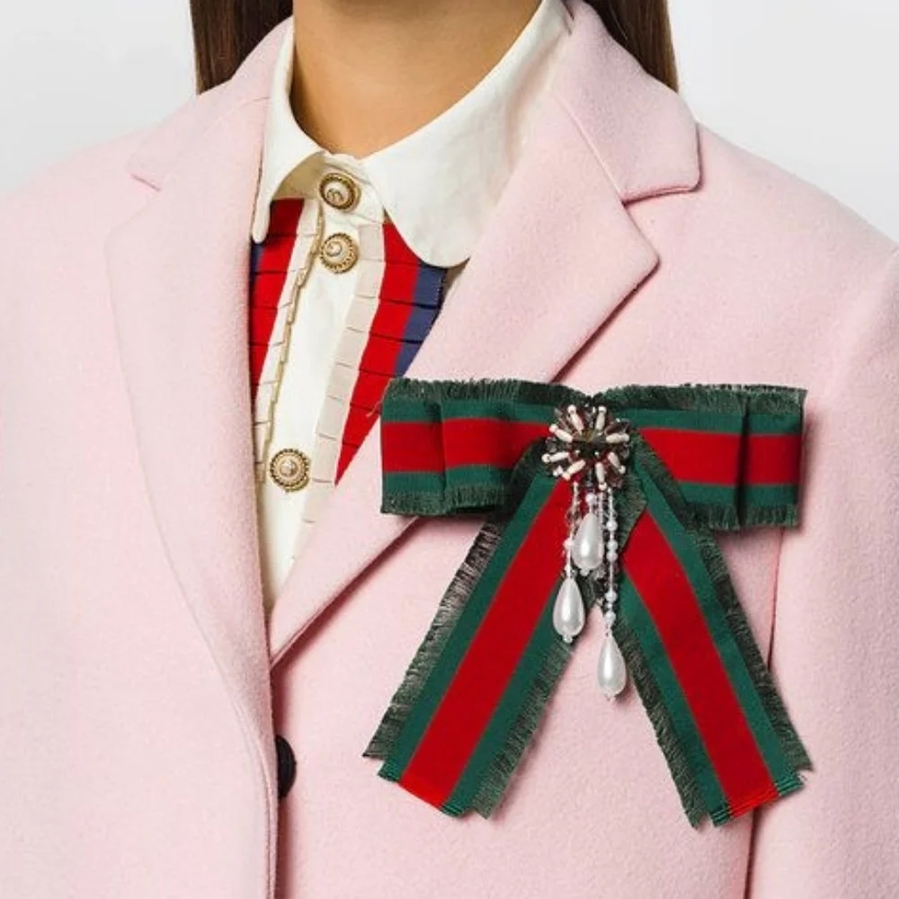 Gucci Iconic Bow Stripe Green Red Jewerly Brooch - Picture 4 of 14